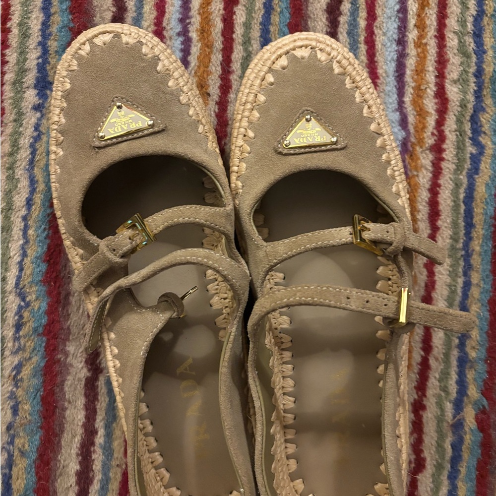 Prada Women's Tan Suede Mary Jane Shoes 40
